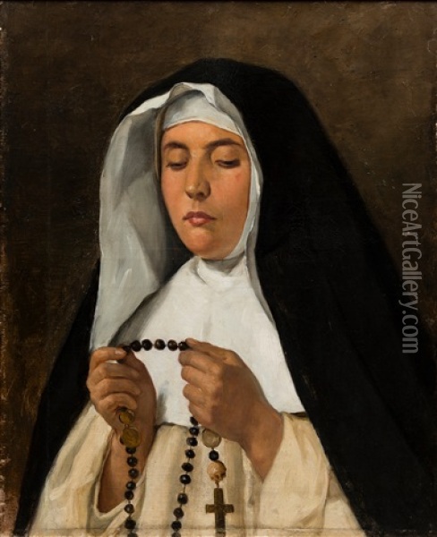 Italian Nun Oil Painting - Adolf von Becker