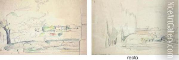 La Plaine De Bellevue (recto); Paysage Provencal (verso) Oil Painting - Paul Cezanne