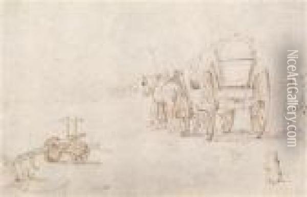Studienblatt Mitpferdewagen Und Pflug Oil Painting - Pieter The Elder Brueghel