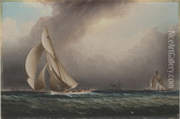 Volunteer & Thistle With All Sails Full Oil Painting - James Edward Buttersworth