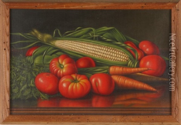 Still Life With Corn, Carrots And Tomatoes Oil Painting - Levi Wells Prentice