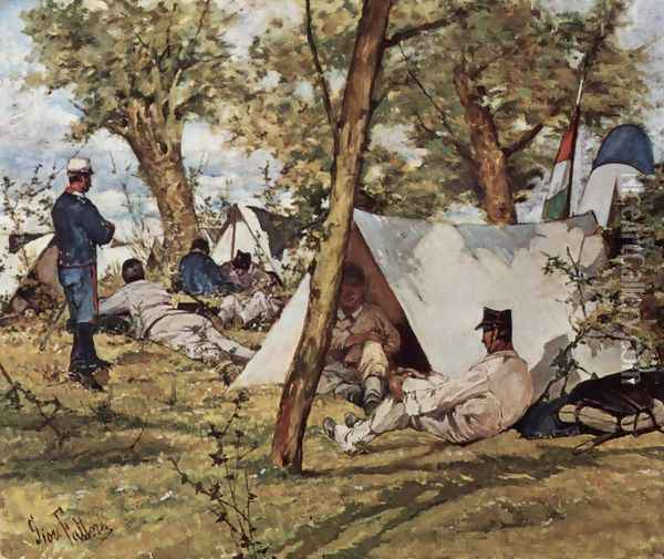The field camp Oil Painting - Giovanni Fattori