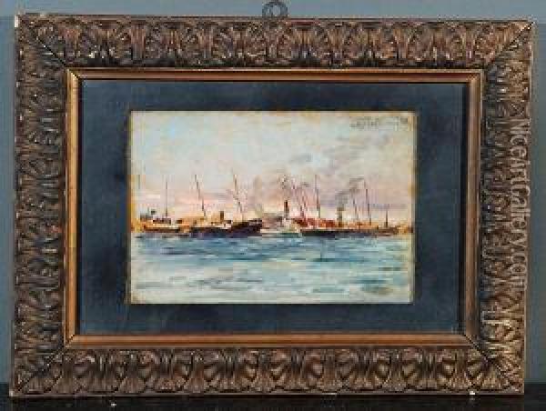 Il Porto Di Livorno Oil Painting - Alfons Hollaender