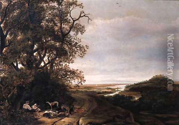 Diana and her companions resting after the chase, an extensive valley beyond Oil Painting - Ludolf de Jongh
