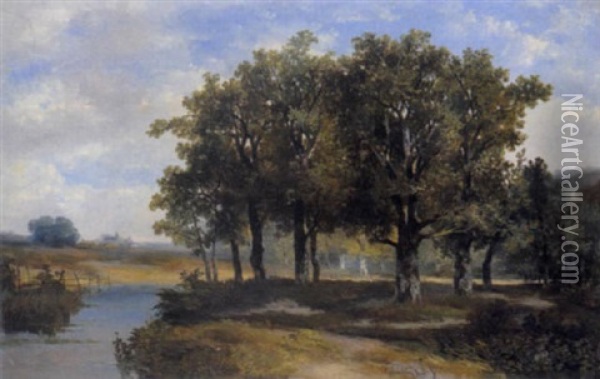Landschaft Mit Eichenwald Am Altwasser Oil Painting - Hermanus Jan Hendrik Rijkelijkhuysen