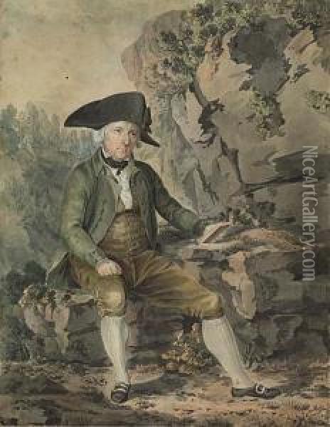 Portrait Of A Gentleman Seated In A Landscape Oil Painting - Sigismond Freudenberger