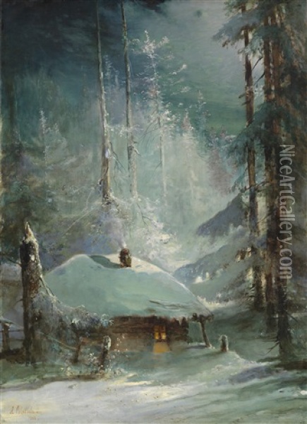 Hut In A Wintry Forest Oil Painting - Aleksei Kondratevich Savrasov