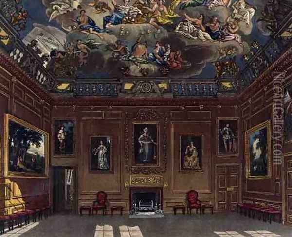 The Queens Audience Chamber, Windsor Castle, from 'Royal Residences', engraved by W. J. Bennett, pub. by William Henry Pyne (1769-1843), 1818 Oil Painting - Charles Wild