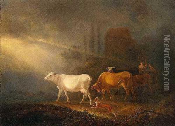 Heimkehrende Hirten Mit Ihren Kuhen Oil Painting - Jean-Baptiste De Roy