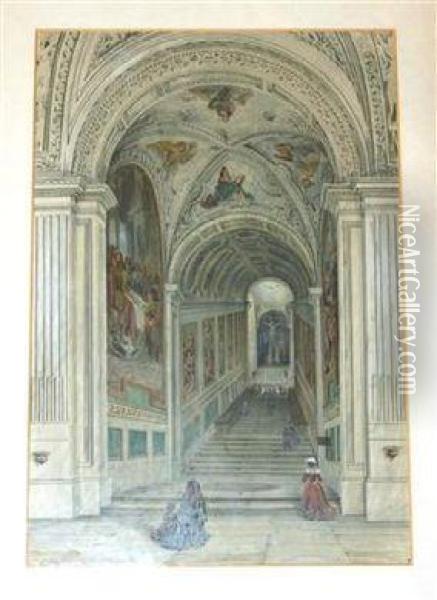 Vatican Steps Oil Painting - Carlo Bossoli