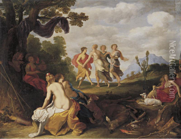 Diana And Her Nymphs After The Hunt Oil Painting - Isaac Isaacsz