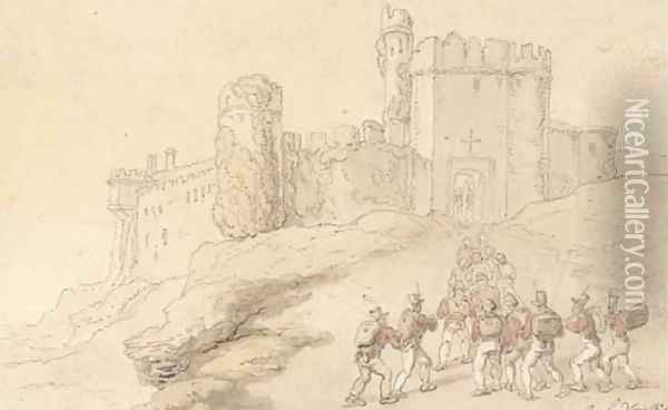 Manorbeer Castle, Pembroke Oil Painting - Thomas Rowlandson