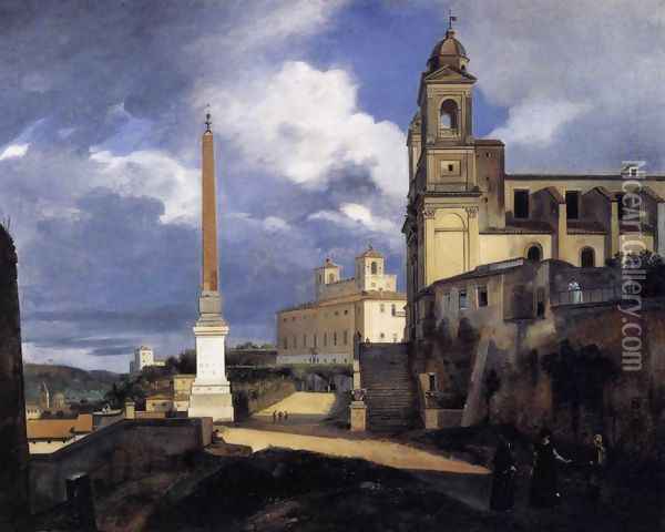 S. Trinita dei Monti and the Villa Medici, Rome 1808 Oil Painting - Francois-Marius Granet