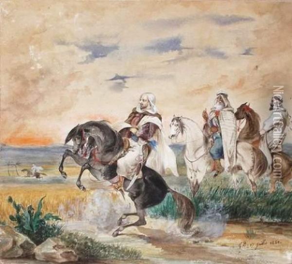 Cavaliers Arabes Oil Painting - Germain Dupac