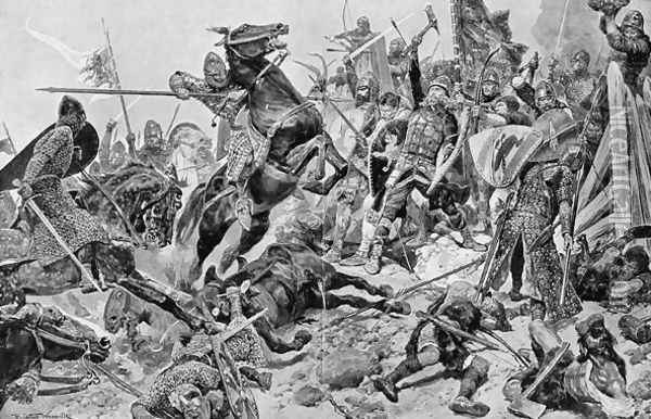 Harold's (c.1022-66) Last Stand, illustration from British Battles on Land and Sea edited by Sir Evelyn Wood (1838-1919) first published 1915 Oil Painting - Richard Caton Woodville
