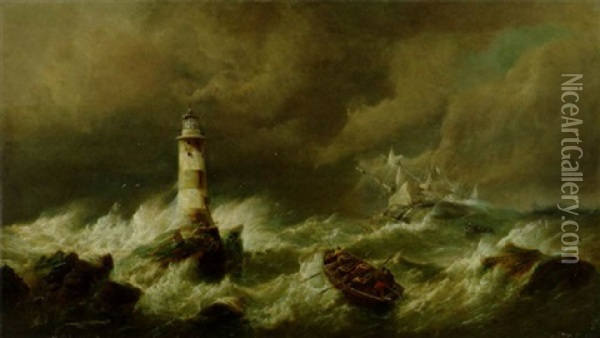 Shipping In Rough Seas Oil Painting - Pieter Cornelis Dommershuijzen