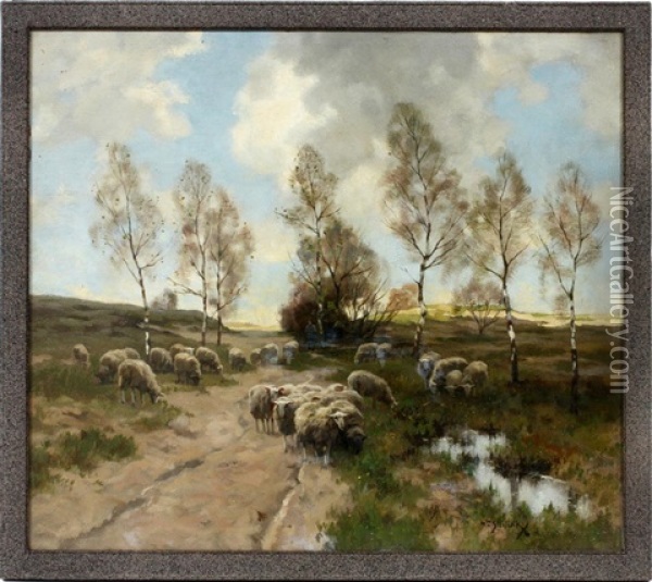Sheep In A Landscape Oil Painting - Willem Steelink