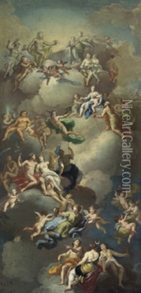 Scena Mitologica Con L'olimpo Degli Dei Oil Painting - Gerolamo Starace
