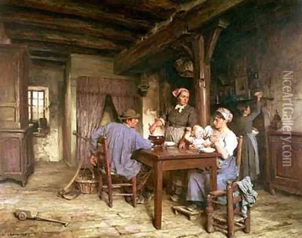 Midday Meal Oil Painting - Leon Augustin Lhermitte