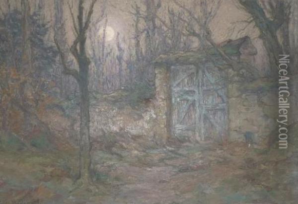 Arbres Au Clair De Lune - Entree De Propriete Oil Painting - Etienne De Martenne