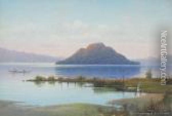 Mokoia Island, Lake Rotorua Oil Painting - John Douglas Perrett