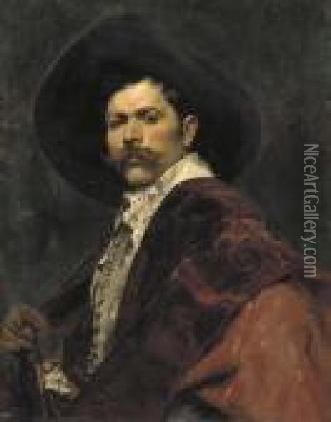 A Dashing Cavalier Oil Painting - Ferdinand Victor Leon Roybet