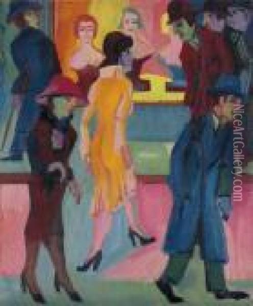 Strassenbild Vor Dem Friseurladen Oil Painting - Ernst Ludwig Kirchner
