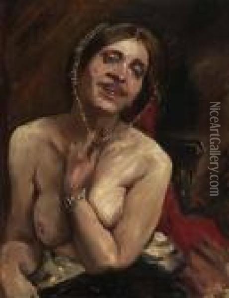 Weiblicher Halbakt Im Sessel. (die Schauspielerin Gertrud Eysoldt). 1914. Oil Painting - Lovis (Franz Heinrich Louis) Corinth