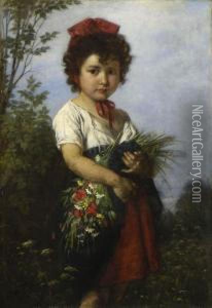 Madchen Mit Wiesenblumen. Oil Painting - Rudolf Epp