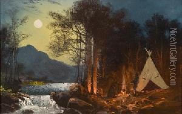 Moonlight Encampment Oil Painting - Charles Wimar