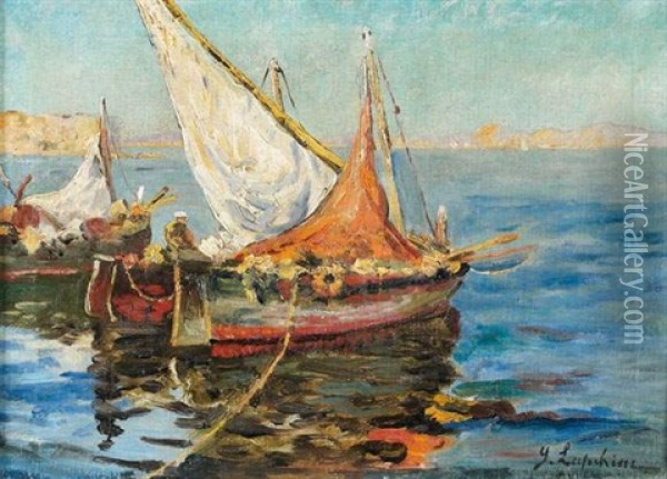 Pecheurs En Mediterrannee Oil Painting - Georgi Alexandrovich Lapchine