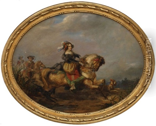 Cavaliere, Partie De Chasse Oil Painting - Theodore Schaepkens