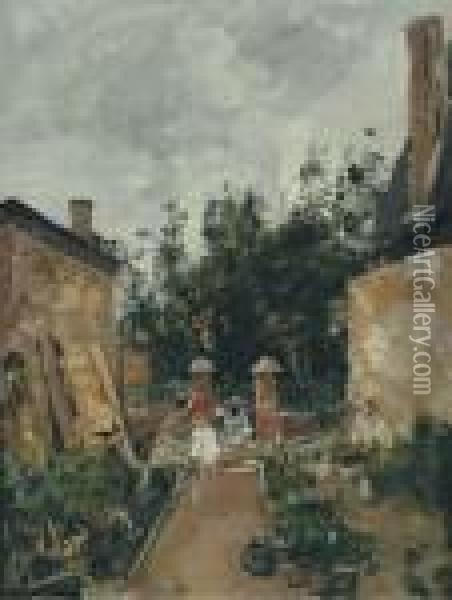 Madame S Et Ses Enfants Dans Son Jardin A Trouville Oil Painting - Eugene Boudin