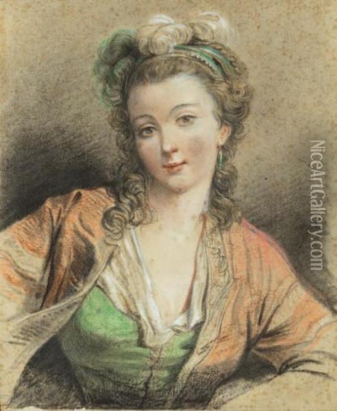 Portrait De Femme En Buste Pastel Etcrayon Noir Oil Painting - Jean-Alexis Grimou