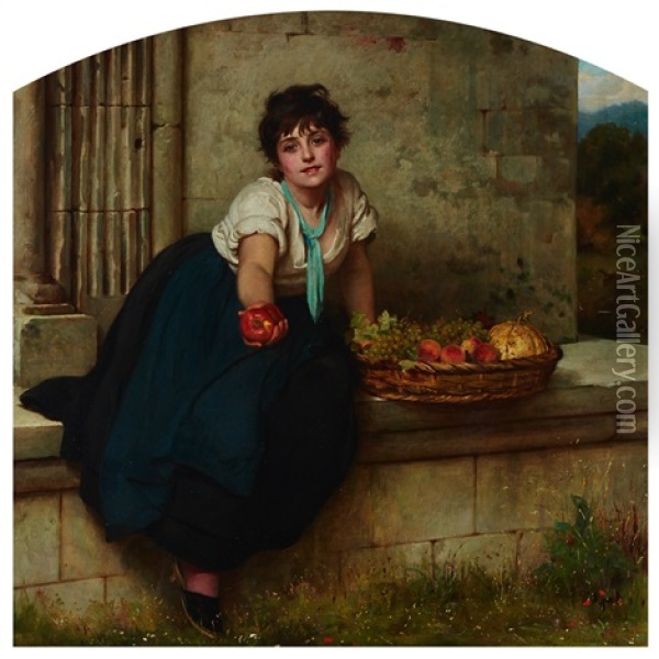 The Fruit Girl, 1877 Oil Painting - Philip Hermogenes Calderon