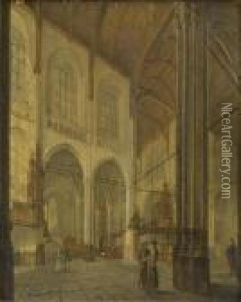 Interno Di Basilica Gotica Con Figure Oil Painting - Frans Vervloet