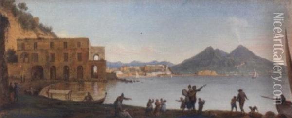 Bay Of Naples With Children Dancing The Tarantella Oil Painting - Pietro Fabris