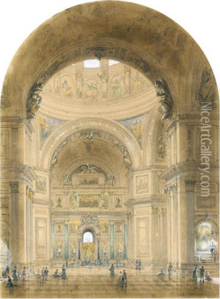 Interior Of St. Isaac's Cathedral Oil Painting - Iosif Iosifovic Charlemagne
