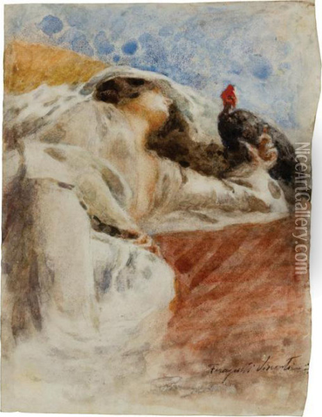 Giovane Donna Con Uccello Oil Painting - Adolfo A. Ferraguti Visconti
