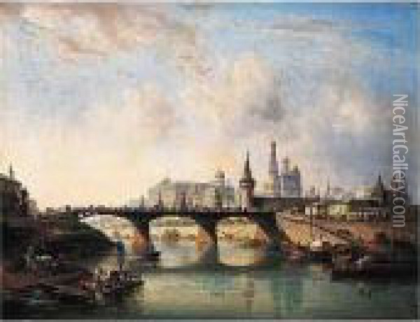 A View Of The Moskvoretsky Bridge And The Moscow Kremlin Oil Painting - Joseph Andreas Weiss