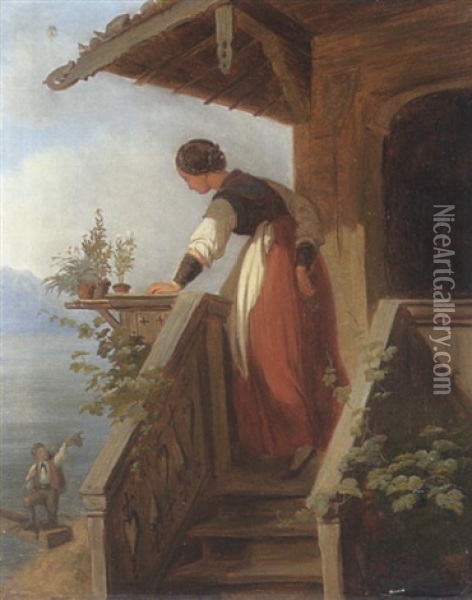 Wehmutiger Abschied Des Freundes Oil Painting - Johann Matthias Ranftl