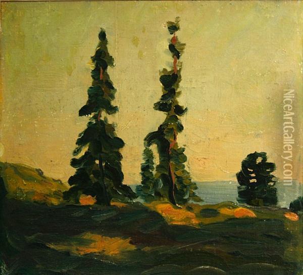 Trees In A Landscape Oil Painting - Paul Dougherty