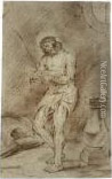 Two Drawings Of The Standing Figure Of Christ. Oil Painting - Leonaert Bramer