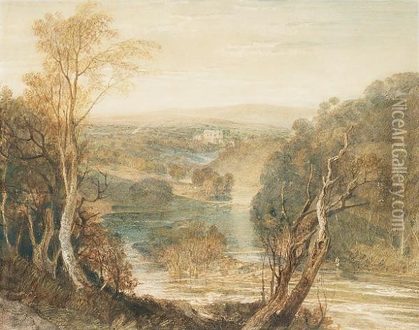 Distant View Of Barden Tower On The River Wharfe, West Riding, Yorkshire Oil Painting - Joseph Mallord William Turner