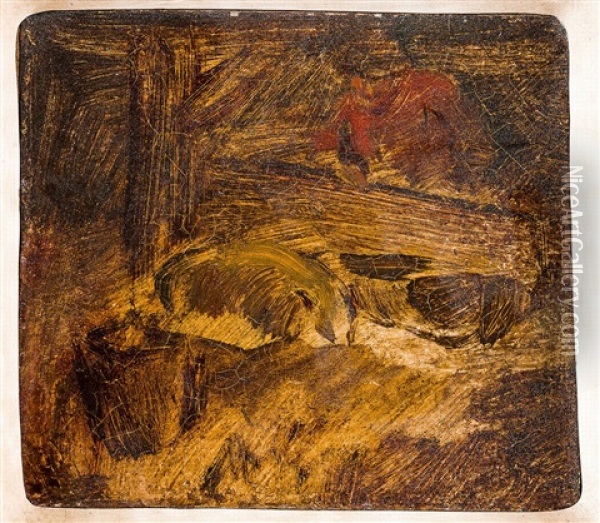 Bauer Im Schweinestall Oil Painting - Wilhelm Busch