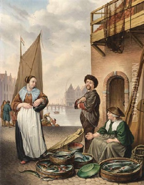 The Fishmonger Oil Painting - Adriaen de Lelie