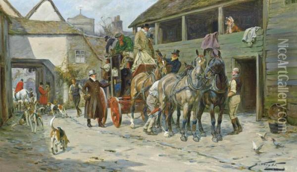 Dismounting From The Coach Oil Painting - George Wright