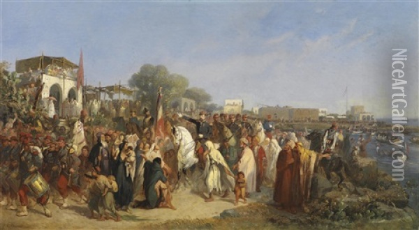 Die Landung Der Franzosischen Truppen In Beirut Oil Painting - Jean-Adolphe Beauce