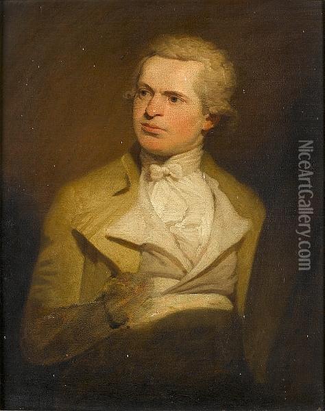 Self Portrait Of An Artist, Said
 To Be Samuel De Wilde, Seated, Half-length, In A Buff Coat With A White
 Waistcoat And A White Cravat Oil Painting - Samuel de Wilde