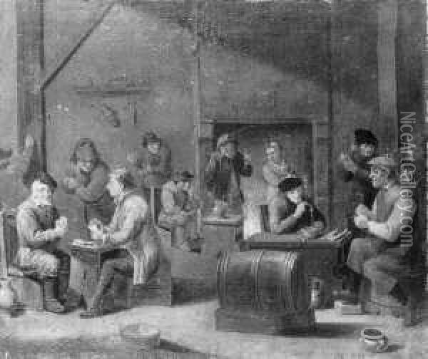 Nachfolge Wirtshausinterieur. Ol Auf Leinwand. H 53; B 63 Cm Oil Painting - David The Younger Teniers